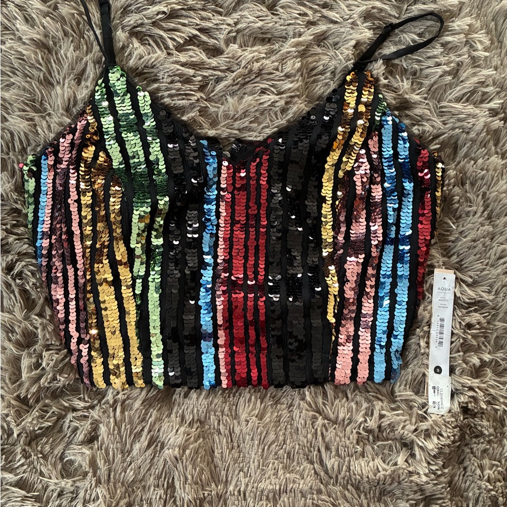 Aqua Vibrant Sequin Striped Crop Top